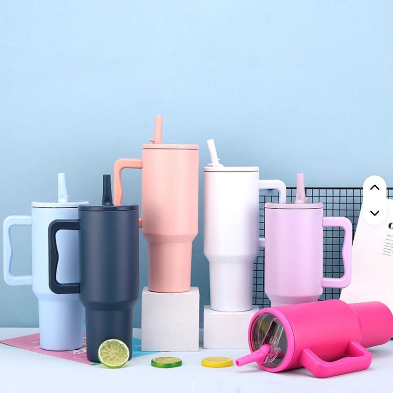 40oz Solid Color Powder-Coated Tumblers with Leak-Proof Lid & Reusable Straw Double Wall Vacuum Insulated Travel Mugs BPA-Free & Safe