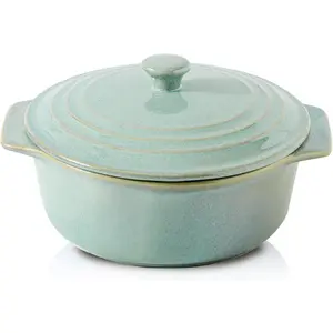 Ceramic Casserole Dish with Lid Oven Safe, 2 Quart Round Casseroles Dish Set, 9 Inches Round Baking Dish with Lid Oven Safe, Deep Casserole Dishes for Oven with  for Dinner Party (Turquoise)