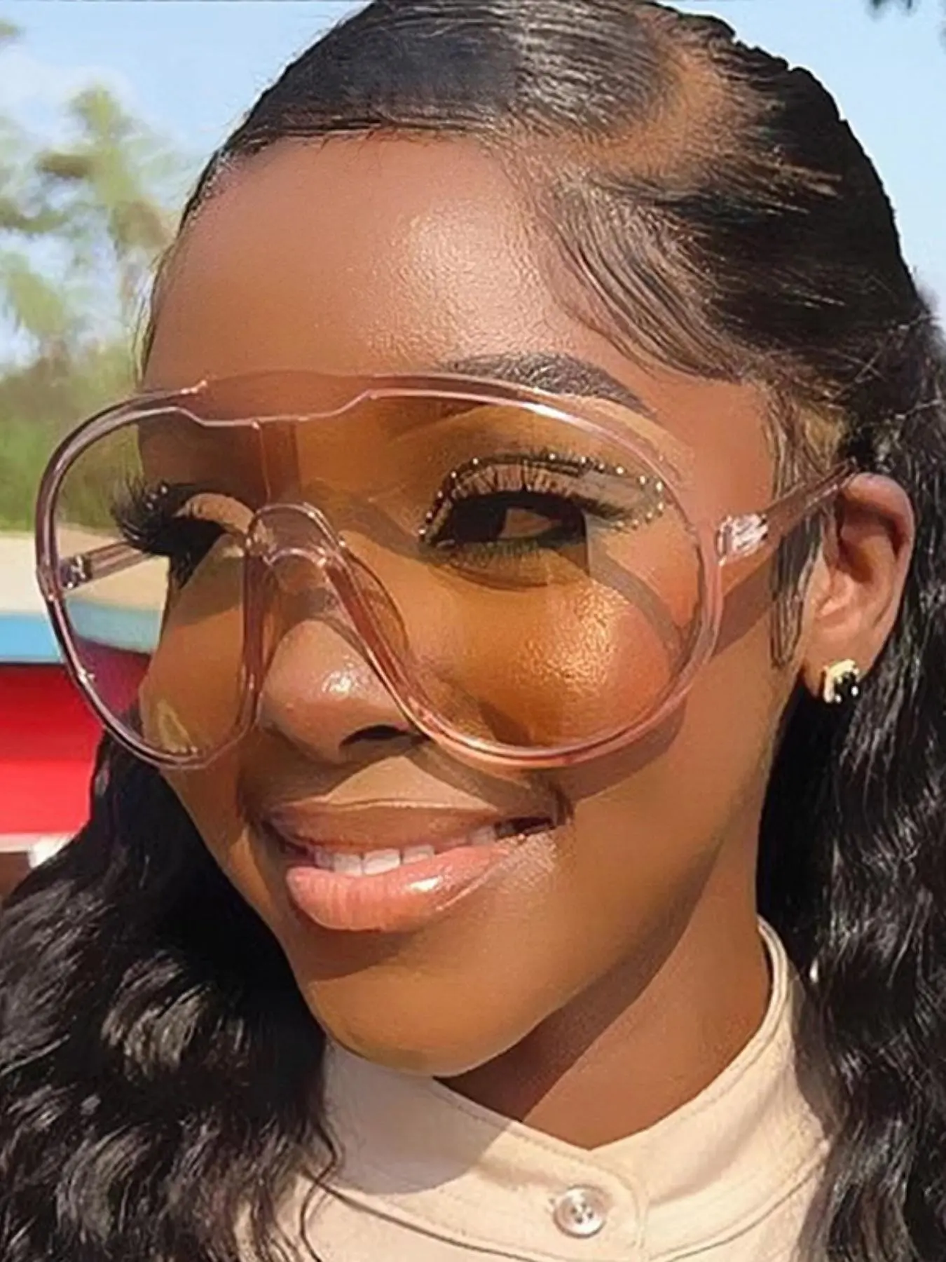 Large One-Piece Fashion Sunglasses, Uv400 Protection, Casual Style, All Seasons Wear, PC Frame Material, Non-Color Changing