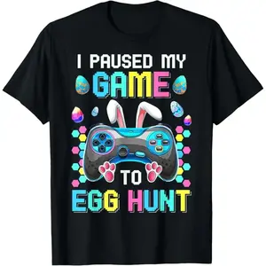 100% Premium Cotton I Paused My Game To Egg Hunt Easter Funny Gamer Boys Kids T-Shirt