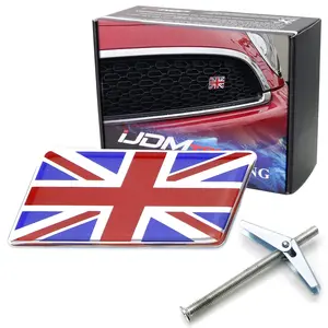 iJDMTOY Red/Blue Union Jack Flag Emblem Badge w/Grille/Mesh Mount Toggle Bolt Anchor For Mini, Jaguar, Land Rover, etc