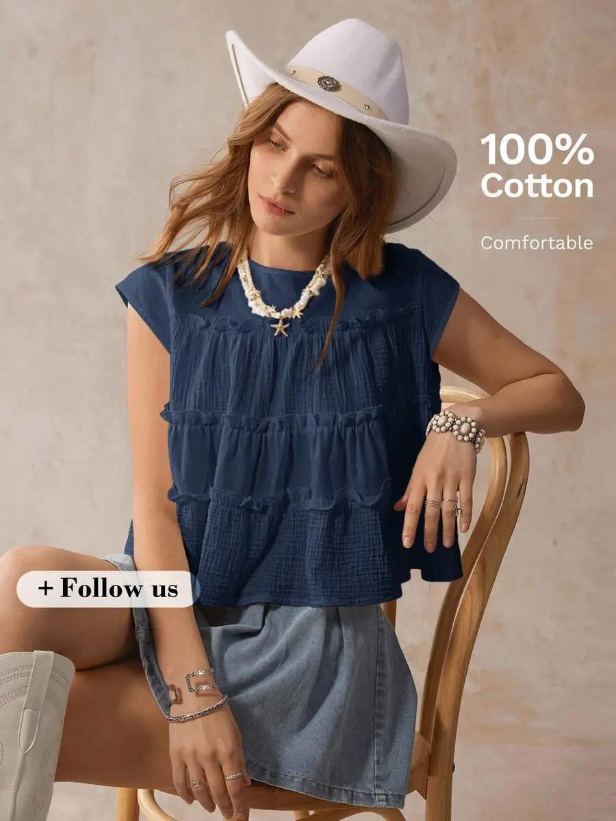 Wildy Casual American Western Country Style Casual White Office Short Sleeve Loose Blouse Anthropologie Clothes Cotton Blouses 100 Tops For Women Autumn