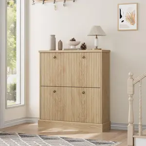 SummerVibes Modern Black Walnut Shoe Cabinet | Nice Father's Day Gift, Space-Saving Freestanding Organizer with 2 Turnover Drawers & Adjustable Shelves for Hallway Living Room