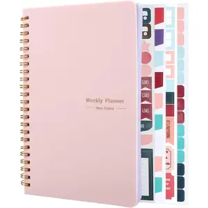 Undated Weekly Planner with Habit , 52 Weeks Notebook A5 Weekly Goal Planner with Spiral Binding & Stickers Home Work School Supplies for Women Girls 8.2" x 5.7" - Cute Style