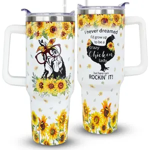Chicken Gifts: 40 Oz Tumbler with Handle & Straw, Perfect for Crazy Chicken Lady Fans - Ideal for Christmas or Birthday Gifts