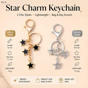 Crystal Star Keychain for Women, Elegant Sparkly Gold or Silver Tone Accessory, Lightweight Feminine Gift for Girls, Sparkly Gold Keychains