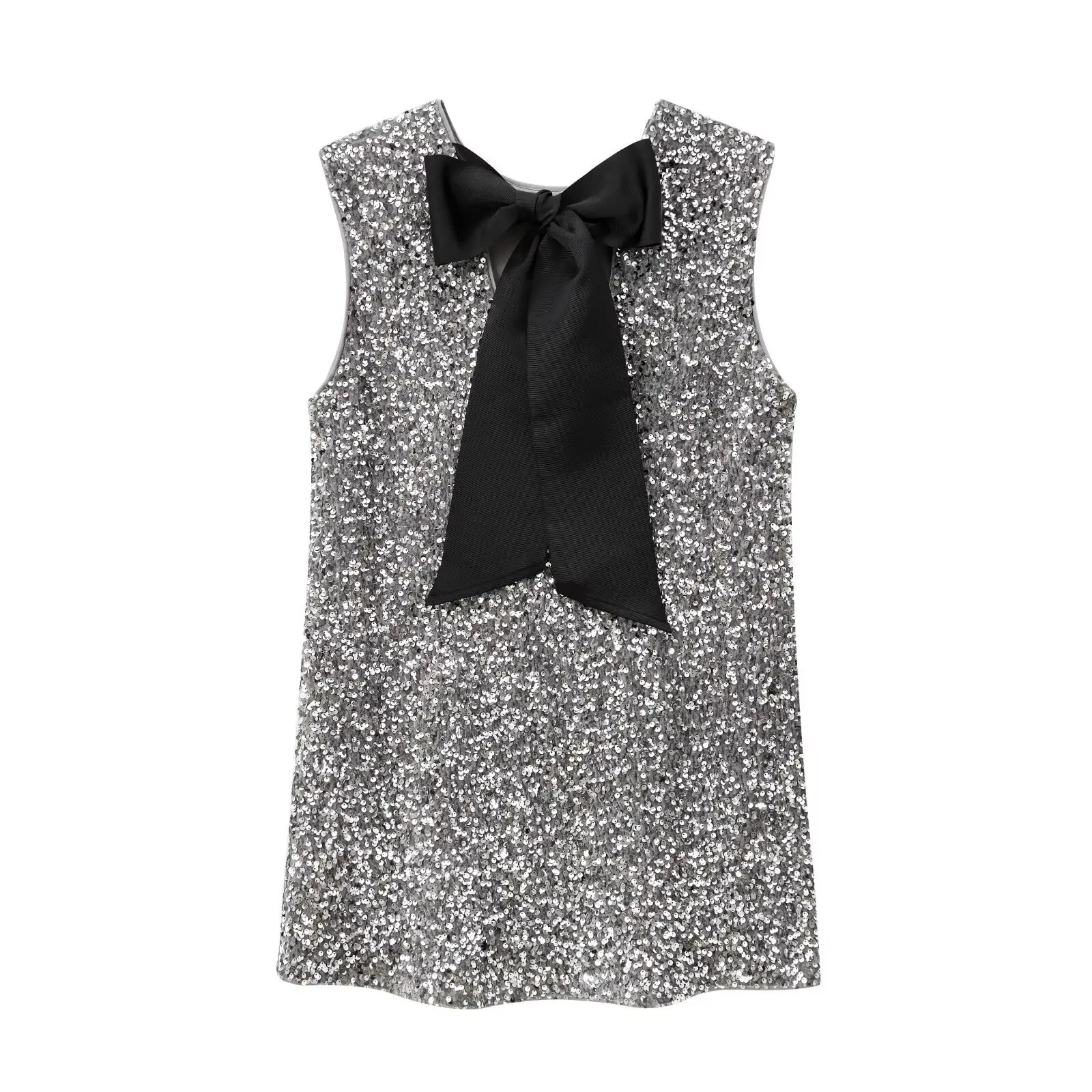 Elegance Love 2025 Autumn Luxe Sequin A-Line Dress Sleeveless Elegant Party Big Bow Decor Formal Womenswear Sparkling Sequins A-Line Silhouette Chic Back Detail Mauve Sequin Backless Homecoming Dress Style Workwear Suits Fit Evening Summer Fashion