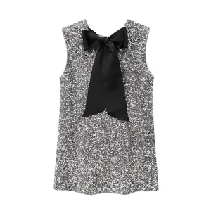 Elegance Love 2025 Autumn Luxe Sequin A-Line Dress Sleeveless Elegant Party Big Bow Decor Formal Womenswear Sparkling Sequins A-Line Silhouette Chic Back Detail Mauve Sequin Backless Homecoming Dress Style Workwear Suits Fit Evening Summer Fashion