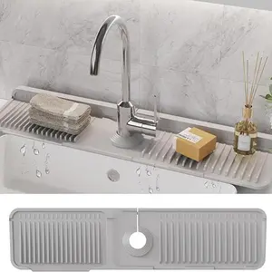 24 Inch Extra Long Silicone Faucet Mat for Kitchen Sink, 7° Slope Self-Draining Splash Guard, Water Catcher Draining Pad for Counter Protection, Keep Kitchen Sink Area Clean and Dry