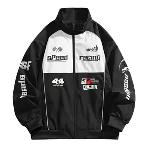 Men's Fashion Black & White Racing Jacket - Speed Racing Print, Vintage Sports Style, A Must-Have for Streetwear and Automotive Culture Enthusiasts