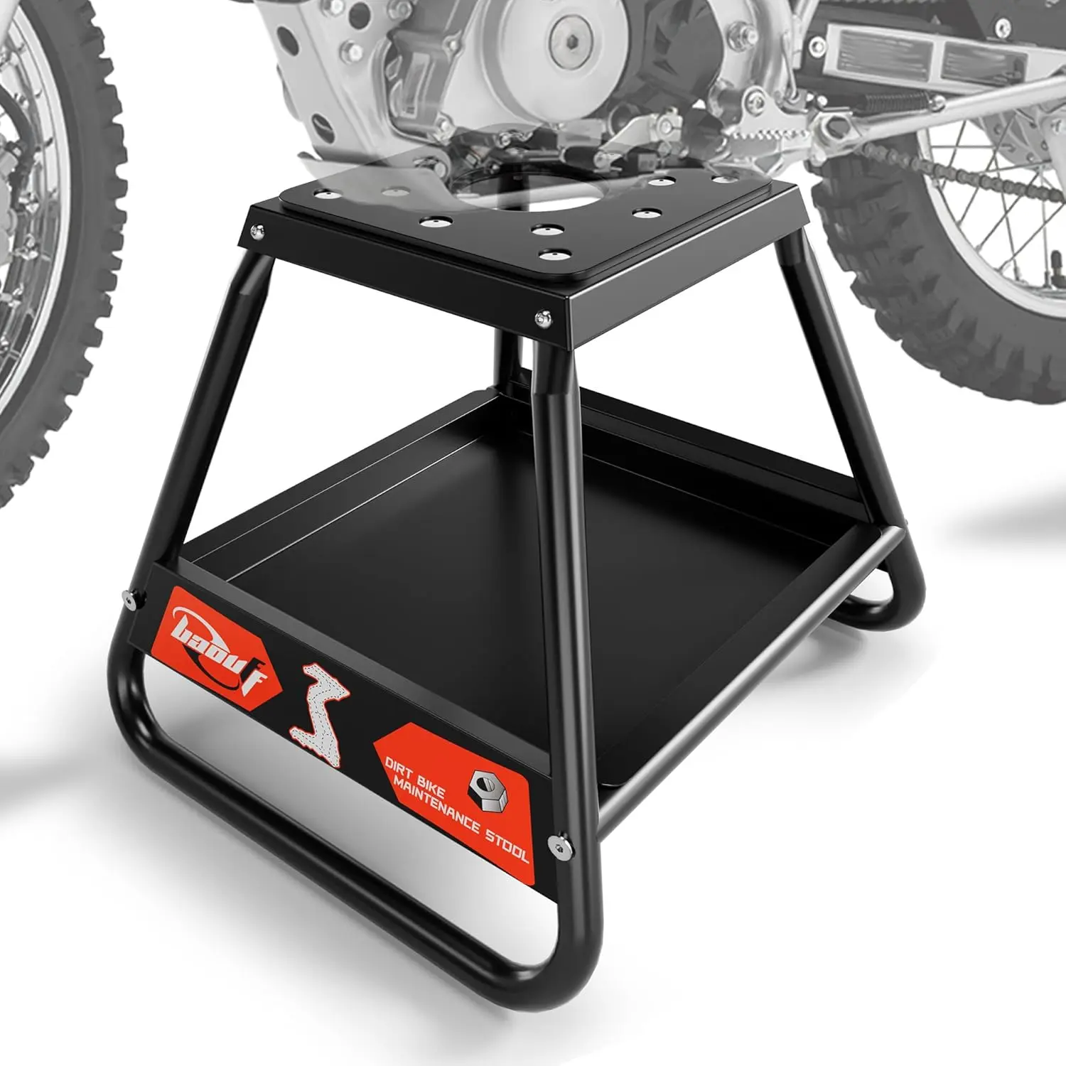 600LBS Capacity Universal Detachable Dirt Bike Stand Lift with Tool Tray, Motorcycle Maintenance Box for E-Dirt Pit Mini Bikes, Off-Road MX Enthusiasts’ Automotive Repair Accessory, Mini Bike