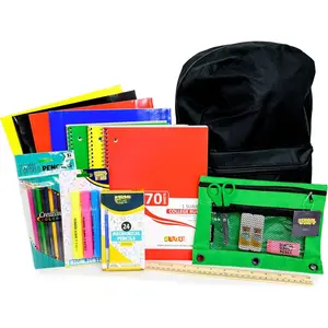 | 17" Solid Black Backpack Bundle for Intermediate  |  to  Bookbag with Supplies | Contains Pencil Pouch, Notebooks, Highlighters, Mechanical Pencils, &