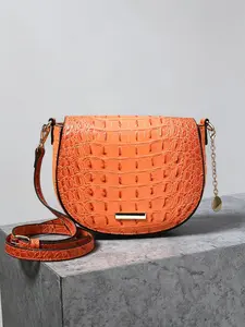Crocodile Embossed Saddle Crossbody Bag, Women's PU Leather Shoulder Purse with Adjustable Strap