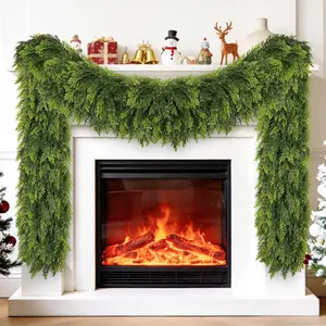 6FT Thicken Real Touch Realistic Cedar Garland Faux Artificial Cypress Pine Garlands for Mantle Table Indoor Outdoor All Year Decoration