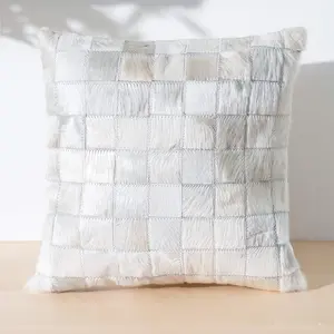White Cowhide Patchwork Pillow