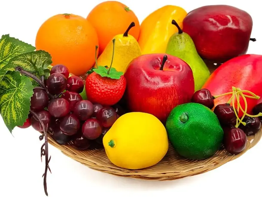 17Pcs Realistic Fake Fruit,Plastic Fruit Artificial Fruits for Decoration Decorative Artificial Fruit for Party Faux Fruit Decor Realistic Fake Lemon Apples Grape Strawberry for Christmas Home Décor