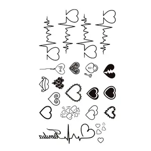 2 pcs Black Heartbeat Prints Temporary Waterproof Tattoo Sticker