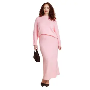 ELOQUII Women's Plus Size Fuzzy Maxi Sweater Skirt