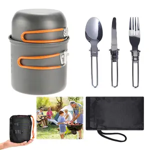 Camping Cookware Mess Kit Backpacking Pot Gear Camping Cooking Pots and Pans Set Camp Kitchen Equipment Accessories Green