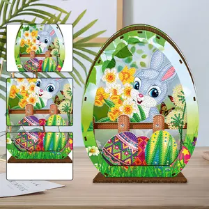 Wooden Crystal Drawing Bedside Night Light Easter Egg Rabbit Special Shaped Diamond Painting Night Light Diamond Painting Night Lamp for Home Decoration