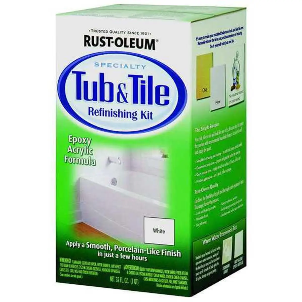 Rust-Oleum 384165 Corrosion-Resistant Bathroom Bathtub & Tile Paint Refinishing Kit, 1 qt., Home Care Household Supply, White