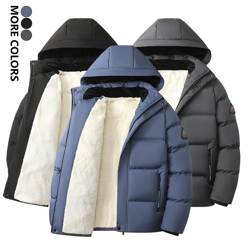 Men's Solid Color Patchwork Zipper Hooded Winter Jacket Regular Fit Casual Long Sleeve Waterproof Warm Coat for Daily Wear in Winter Menswear Tops
