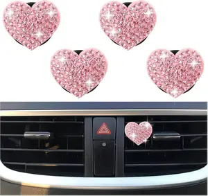 4PCS Heart-Shaped Car Vent Clips with Rhinestone,Bling Air Vent Clips Car Decorations,Premium Shiny Car Clips for Vents CCar Accessories Interior for Cars,Trucks,SUVs (Pink)