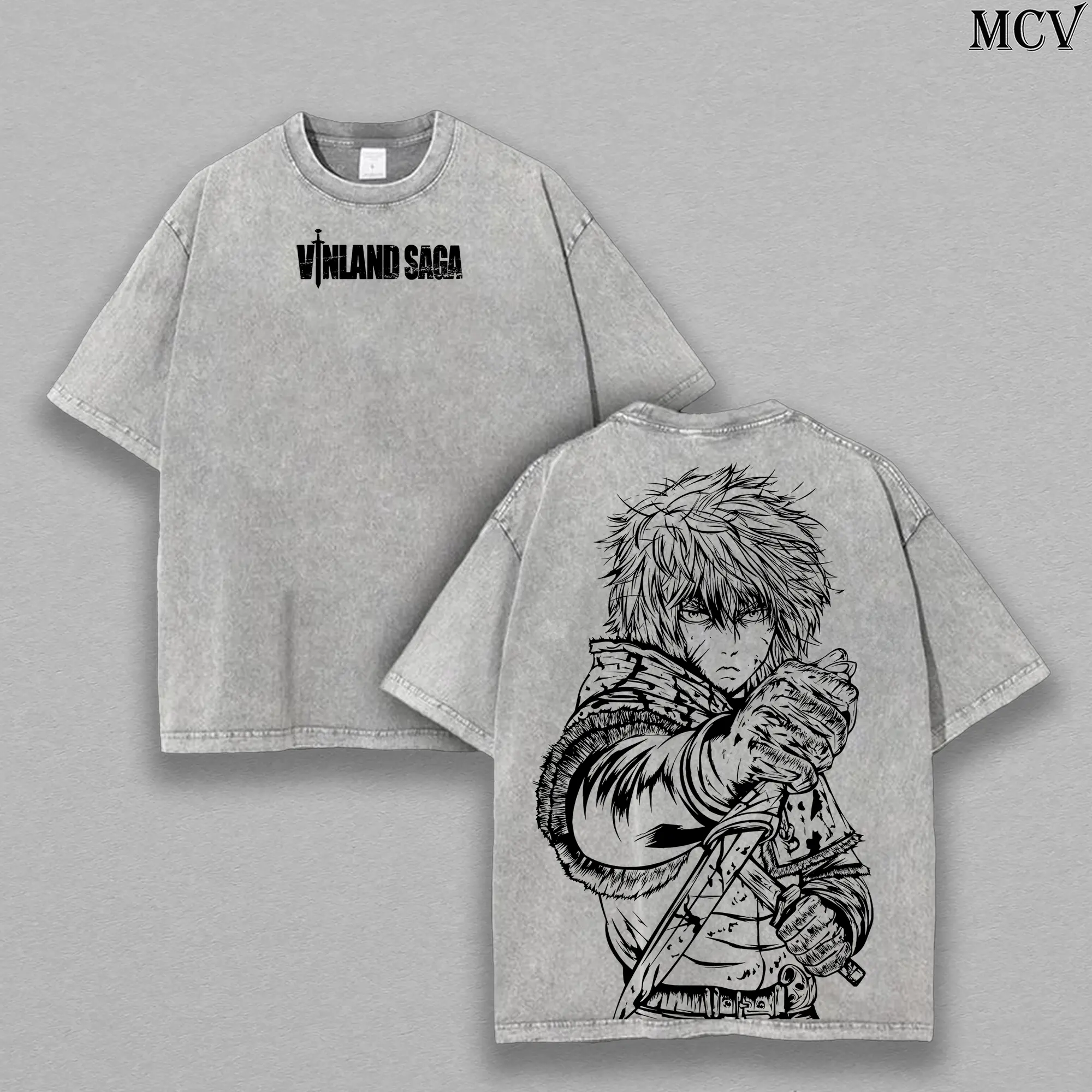 Thorfinn Vinland Saga Oversized Tee, Washed Vintage Viking Anime Shirt, Heavy Cotton Double Printed Menswear Top Underwear T-Shirt Unisex Oversize Manga