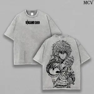 Thorfinn Vinland Saga Oversized Tee, Washed Vintage Viking Anime Shirt, Heavy Cotton Double Printed Menswear Top Underwear T-Shirt Unisex Oversize Manga