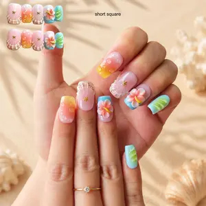 Coastal Collection-Handmade Square Shape Press-on Nails, 10PCS short square beach nail  - Salon Look for week Wear, Vacation and Dates