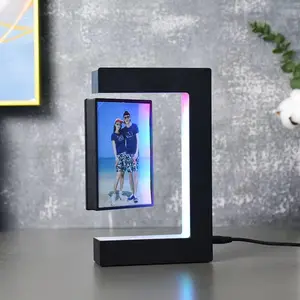 [Unique Futuristic Decor] Levitating Photo Frame, Magnetic Floating Picture Frame, with LED Colorful Lights Display up to 12.7 x 8.6cm photos for Home Office Wedding Decoration.