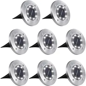Outdoor Solar Ground Lights, 8 LED  Garden Disk Lights In-Ground Landscape Lighting for Lawn Patio Pathway Yard Deck Walkway (White, 8 Pack)