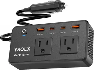 300W Car Power Inverter -  Dual DC 12V to 110V AC Car Outlet Adapter to Wall Plug, 24W Fast Charging USB-C&USB-A, Portable​Charger Converter with for Laptops, Phones