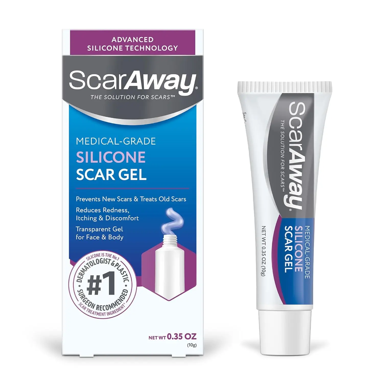 Silicone Scar Gel for After Sun Care & Skin Repair, Improves Size, Color, Texture of Hypertrophic-Keloid Scars from Injury & Surgery, Water-Resistant, 10g (0.35 Oz)