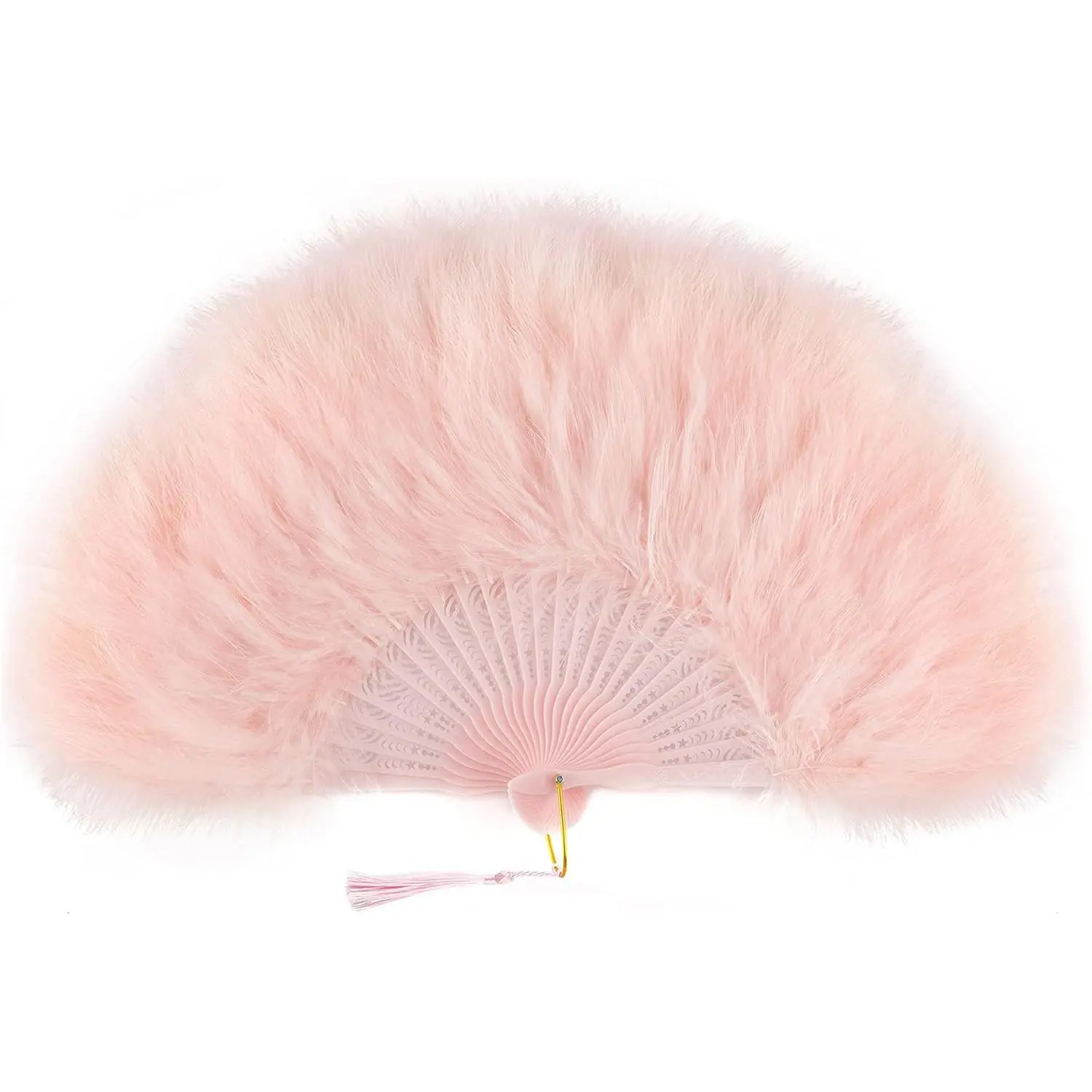 Feather Fan 20s vintage folding fan flapper hand fan for costume dancing show Tea Party wedding decoration (pink-pink rib)
