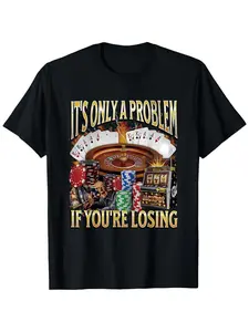 Funny Gambling T-Shirt, Classic Print Pattern Fashion Round Neck, Unisex Casual Fit, Ideal for Gaming and Daily Wear, Player Gift, Fitted