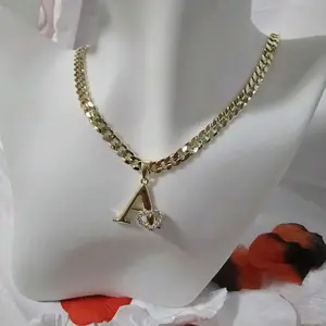 Women's 14 Karat Gold-Plated Initials Gold Pendant Necklace, Statement Chain Fashion Accessory