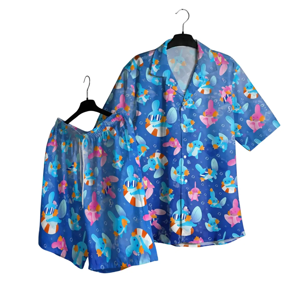 Mudkip Hawaiian Shirt Tropical Button Up Shirt Funny Summer Beach Shorts Matching Set Unisex Vacation Outfit Magikarp Shirt Gifts, Hawaiian set