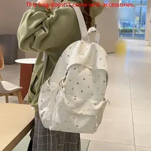 Japanese-Style Heart Print Backpack For, High Aesthetic Value, Niche, Lightweight, Minimalist, Large Capacity, Double Shoulder Bag