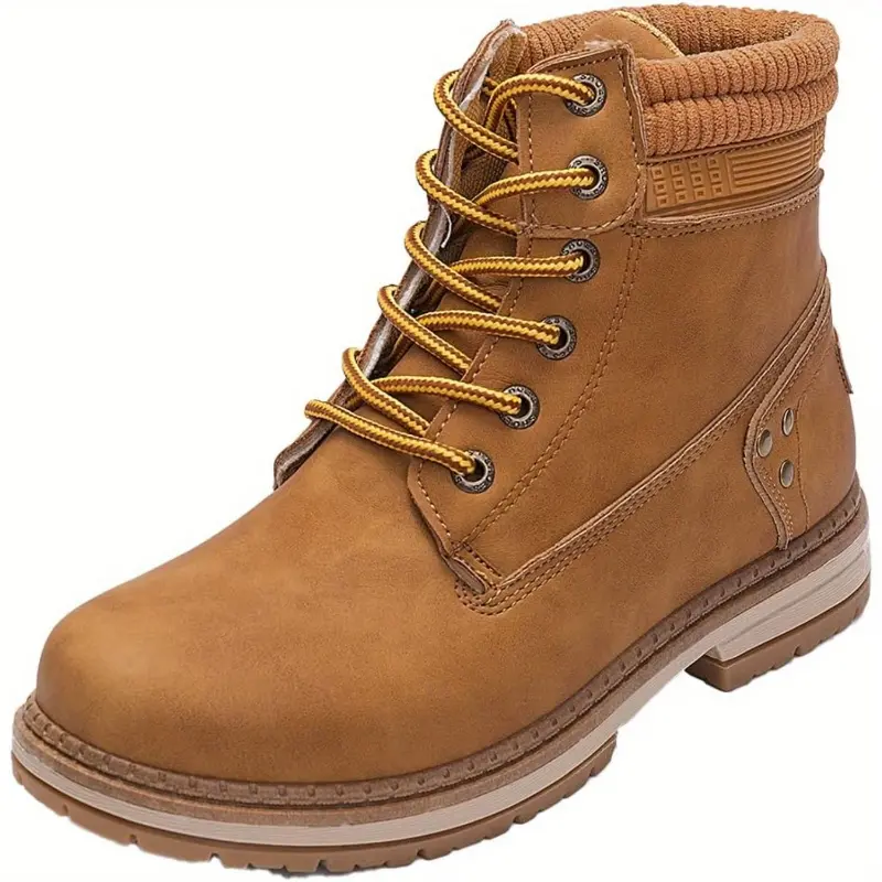 Athlefit Women's High Quality Slip-Resistant Work Hiking Combat Boots - PU Cover Ankle Lace-Up Low Heel Booties with Rubber Sole for Farm, Pasture & Outdoor Adventures, Farm Footwear | Decorative Stitching | Metallic Eyelets, Hiking Accesso