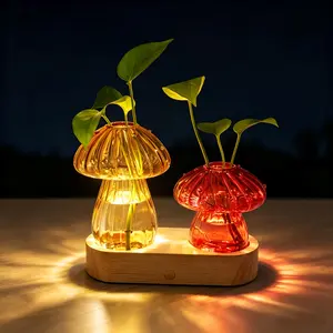 Propagation Vases,Mushroom Glass Propagation Stations with Stepless Dimming Function for Home Office Decor,Lighted Hydroponic Planter Jars Valentines Day Gifts for Mom Women Plant Lovers