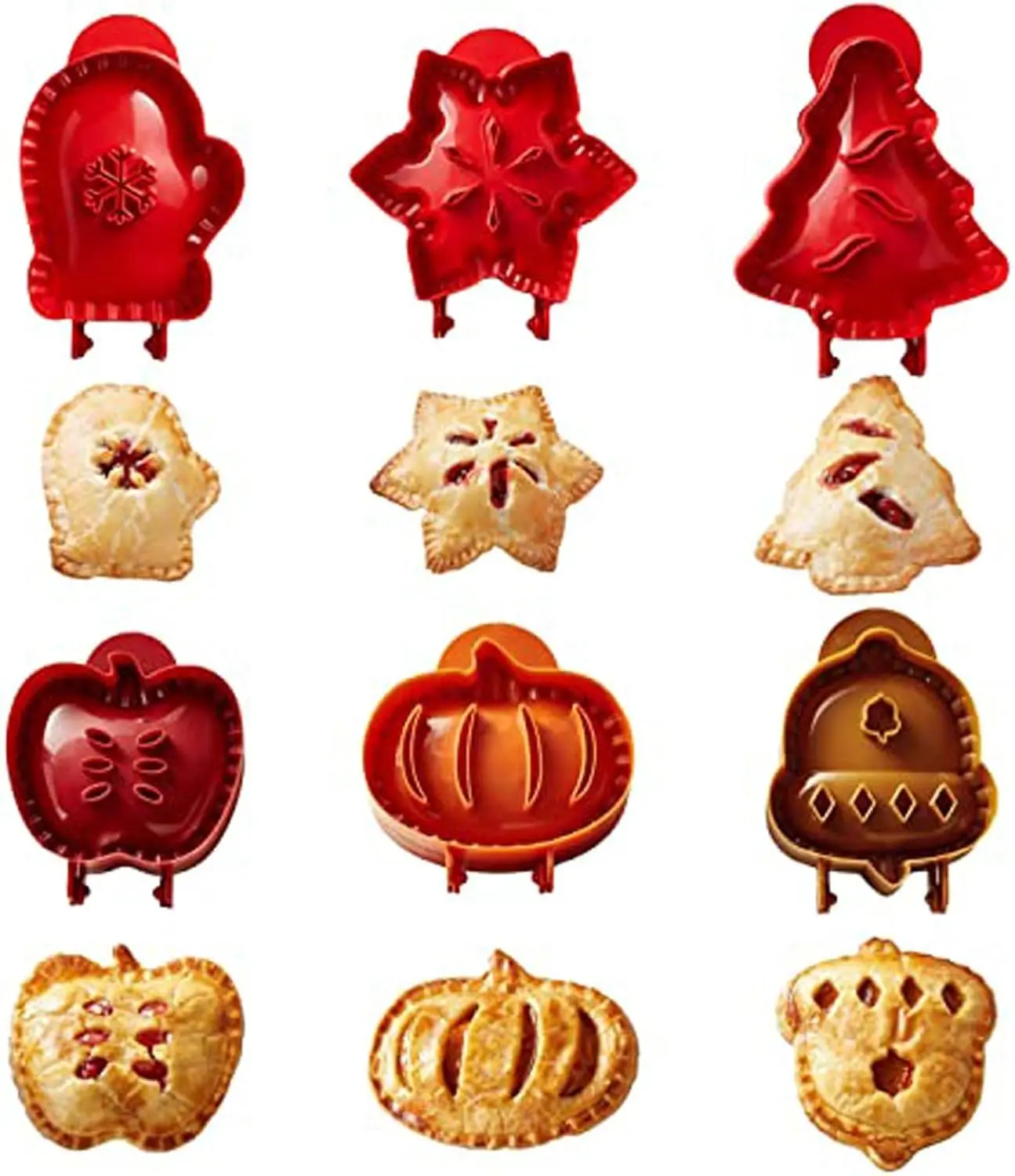 3-Piece Hand Pie Molds - Fall Baking Dough Presser, Mini Pocket Pie Makers with Apple, Pumpkin and Acorn Shapes