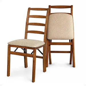 MECO Stakmore Shaker Ladderback Upholstered Seat Folding Chairs, Cherry (2 Pack)