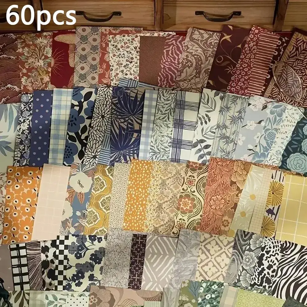 60pcs/set Random Color Vintage Pattern Material Paper, DIY Craft Decorative Paper for Scrapbooking Gift Wrapping, Crafting Kit
