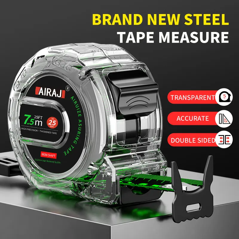 OUDISI 1-Piece High-Precision Steel Tape Measure, Hand Measuring Tool, Featuring Fluorescent Green Double-Sided Tape, Laser-Etched Markings for Clear Readings in Low-Light Conditions, Waterproof Reinforced Steel Construction, Ideal for Carpentry