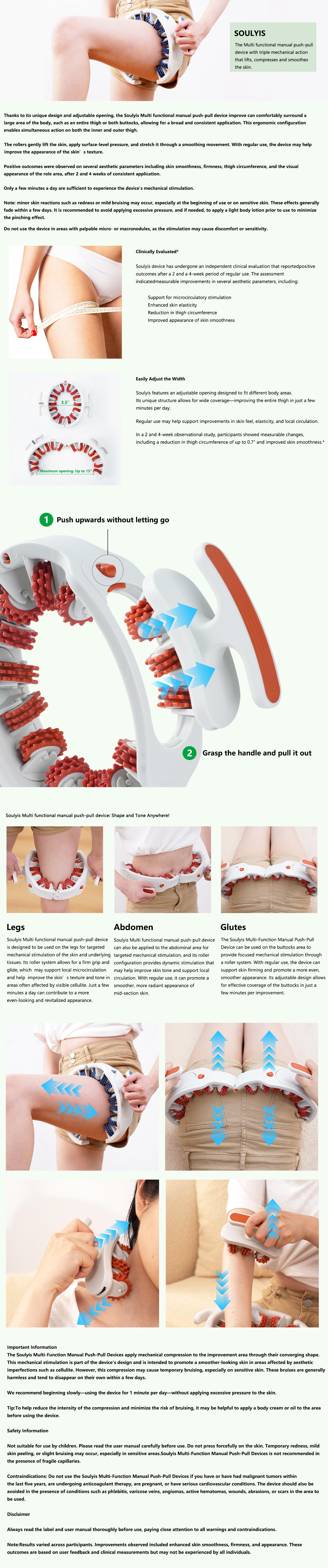 Soulyis  Manual Push-Pull Roller for Thigh Calf & Waist - Deep Tissue Pain Relief Body Shaping Tool for Pilates Yoga