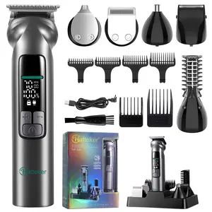 Men's Grooming Set with Base, Electric Shaver Trimmer Kit, USB Rechargeable Clipper, Wet&dry Use, Three Speeds, Includes Multiple Combs, Hair Nose Ear Trimmers