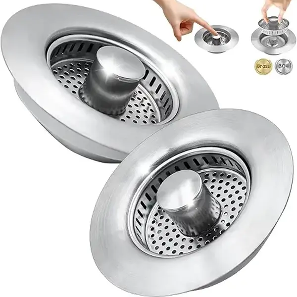 Upgraded 3-in-1 3 in 1 Kitchen Sink Drain Strainer - Stainless Steel Sink Stopper, Anti-Clogging Sink Food Catcher Basket, Fast Drainage Odor Filter Sink Plug Multi-Functional Stainless Steel Drain Strainer