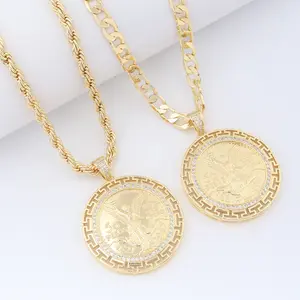 Centenario Necklace 14k Gold Plated Mexican 50 Pesos Centenario Pendant for Men Cuban Link Rope Chain