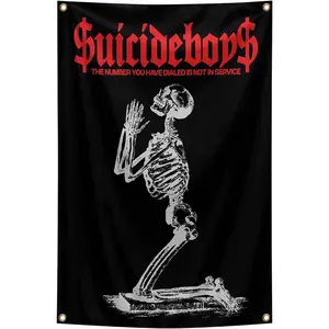 Suicide Funny Boys Band Tapestry, Skull Design Black and Red Backdrop, Hanging Wall Tapestry, Poster Signs Decor for Bedroom, College Livng Room Dorm Parties Decor outdoorfun